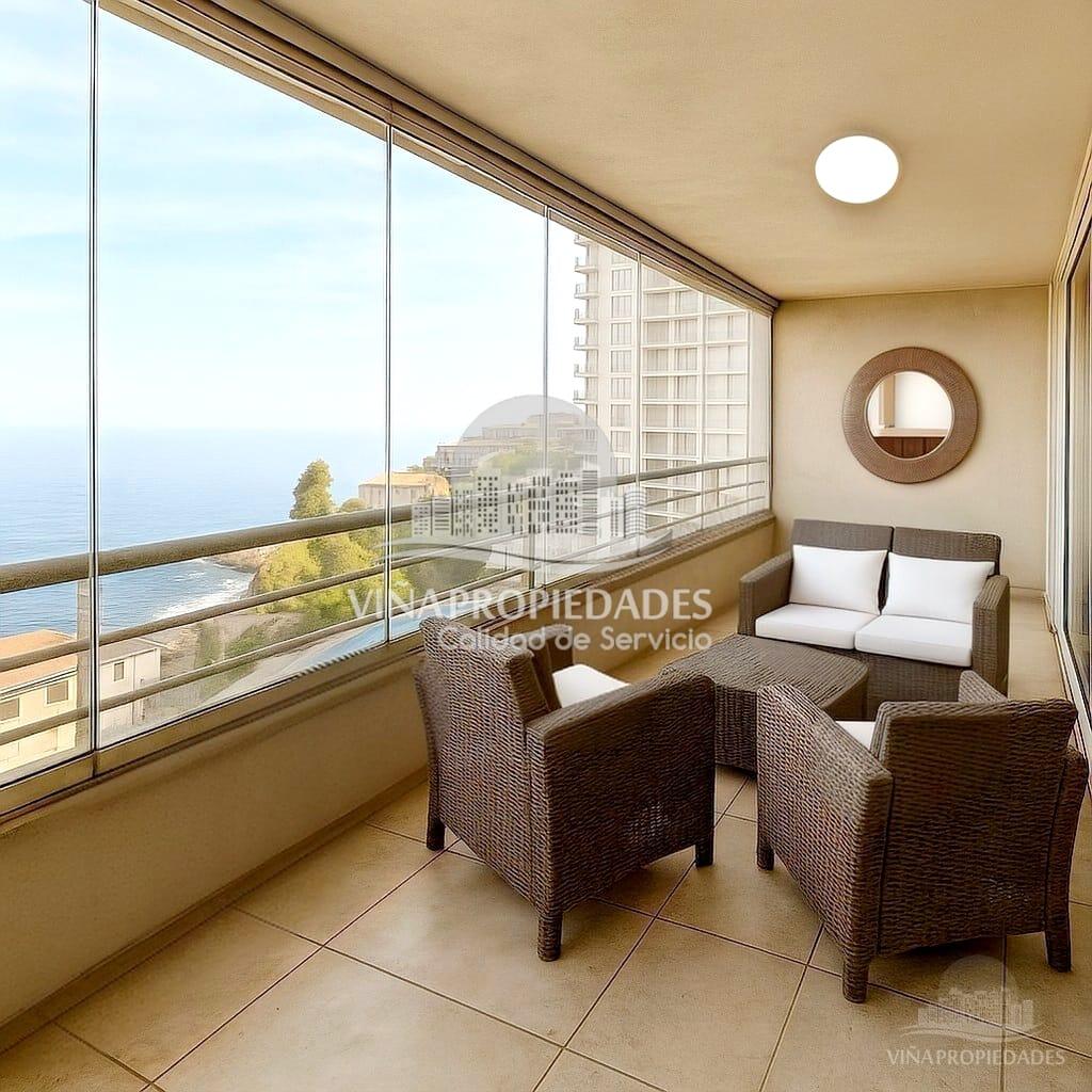 Venta departamento VISTA AL MAR - terraza de 12 m² - 112 m² totales -- 3D+2B –, cocina equipada, logia cerrada, estacionamiento y bodega – Edificio con piscina, gimnasio, quincho y sauna