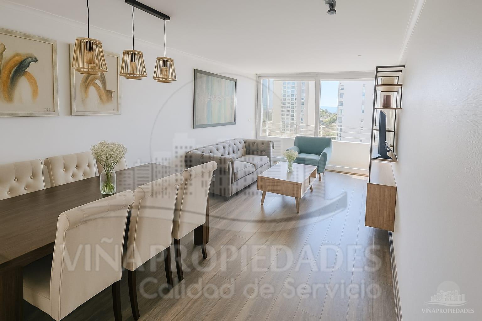 Departamento de 3 Dormitorios/ 2 Baños | 102,8 m² Totales | Vista al mar Piscina Temperada, Sauna, Quincho Panorámico y Sala de Cine | Condominio Alto Montemar, Concón